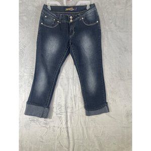 Angels jeans womens size 13 Capri blue with rhinestones and cuff